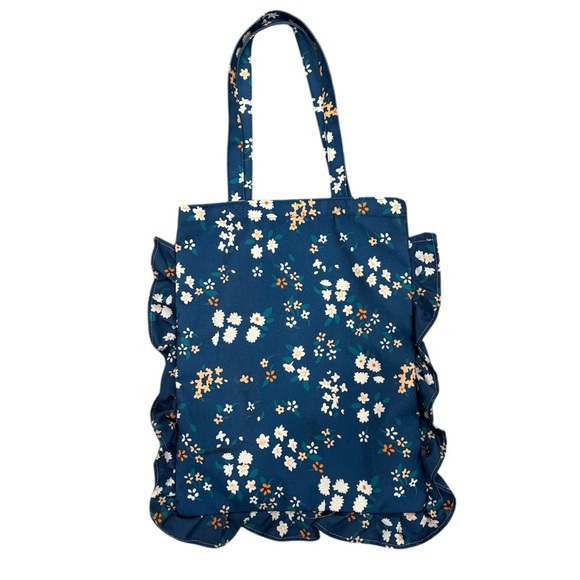 Handbags - Francesca’s Floral Blue Ruffle Tote Bag
